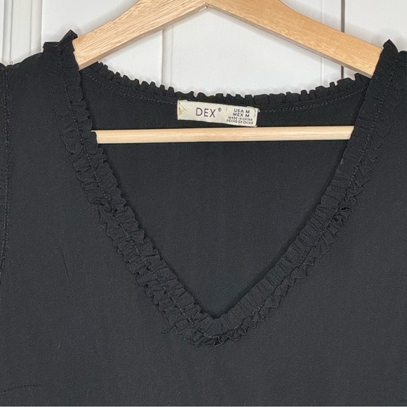 Dex Baby Doll Aline Dress Flirty Ruffles Bows on side Pleated at Waist Black Med - Picture 6 of 16